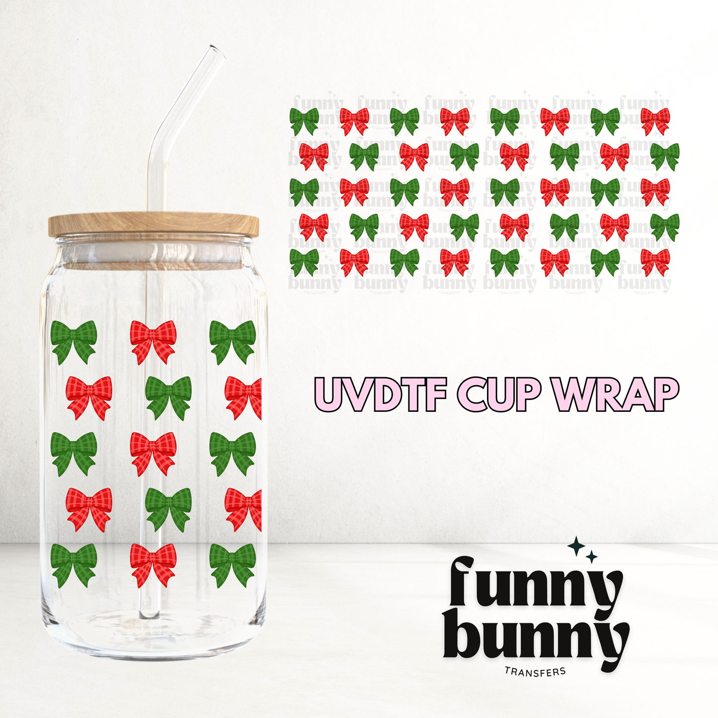 Christmas Bows - 16oz UVDTF Cup Wrap