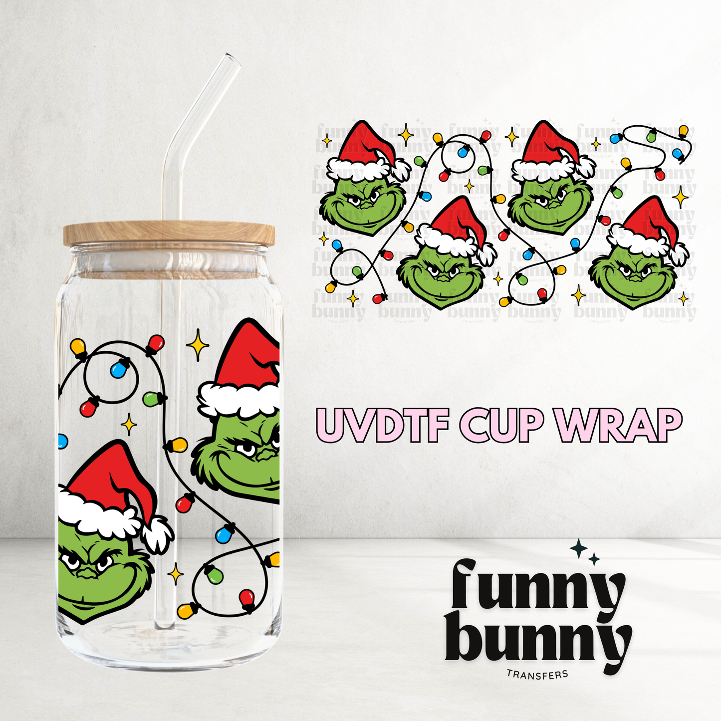 Christmas Lights & Stars - 16oz UVDTF Cup Wrap