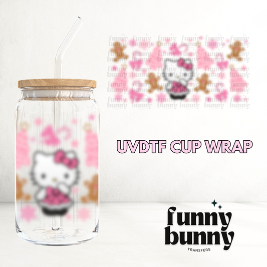 Christmas Pink Kitty - 16oz UVDTF Cup Wrap