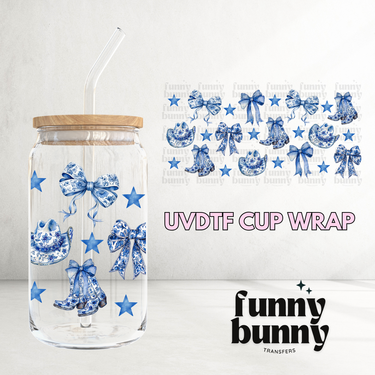 Chinoiserie Coastal Cowgirl - 16oz UVDTF Cup Wrap