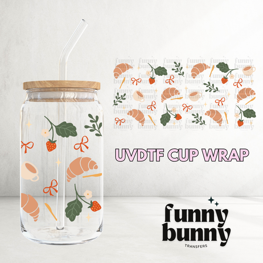 Coffee Time Croissant - 16oz UVDTF Cup Wrap