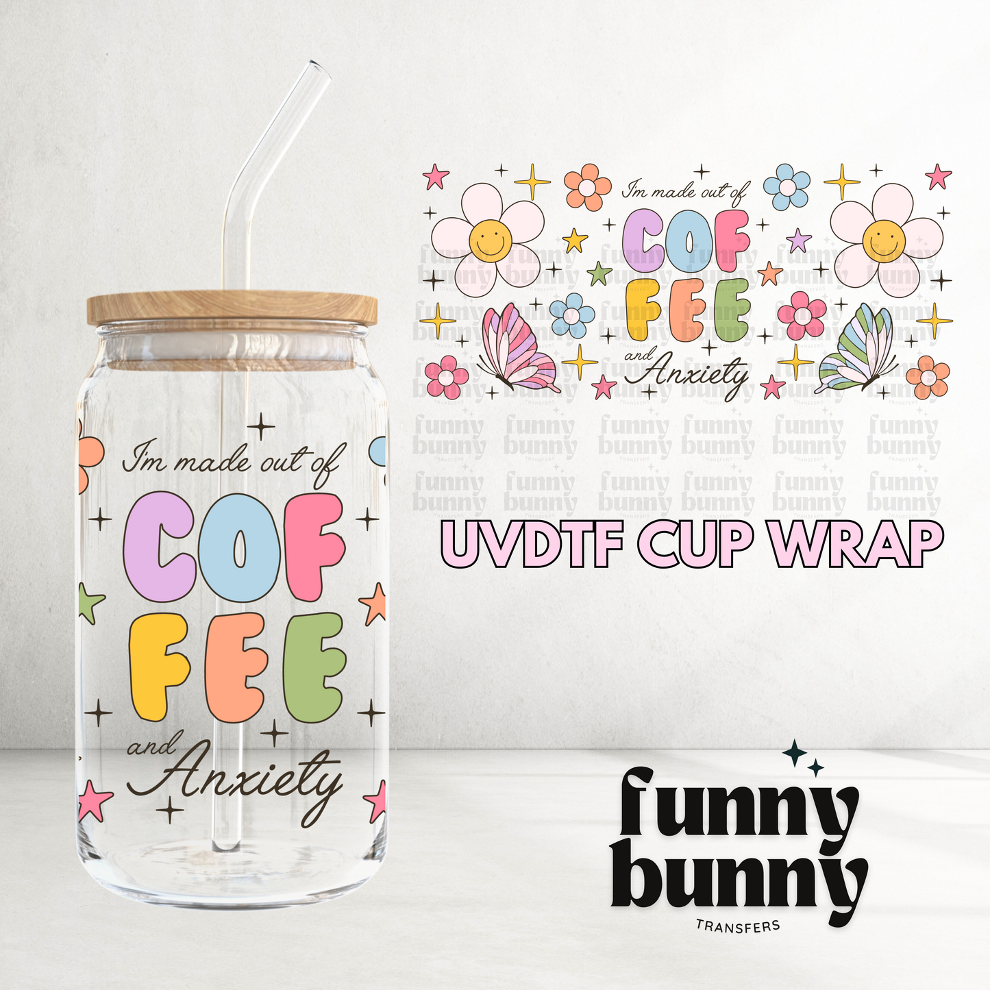 Coffee & Anxiety -  16oz UVDTF Cup Wrap