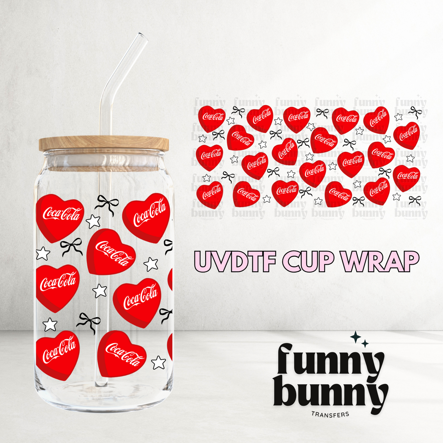 Cola Stars & Bows - 16oz UVDTF Cup Wrap