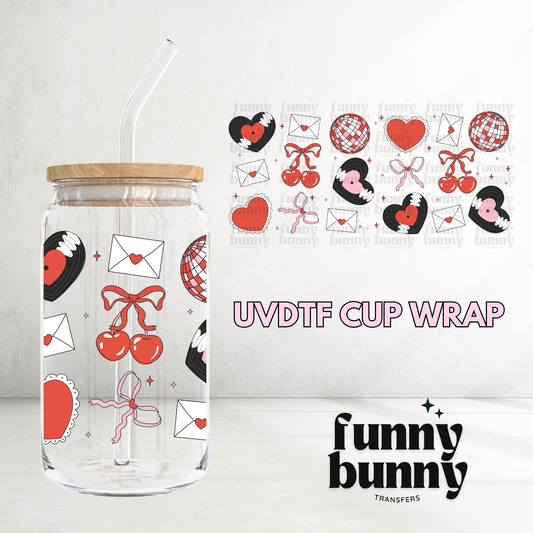 Coquette Cherry Disco Hearts - 16oz UVDTF Cup Wrap