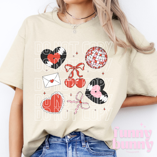 Coquette Cherry Disco Hearts - DTF Transfer