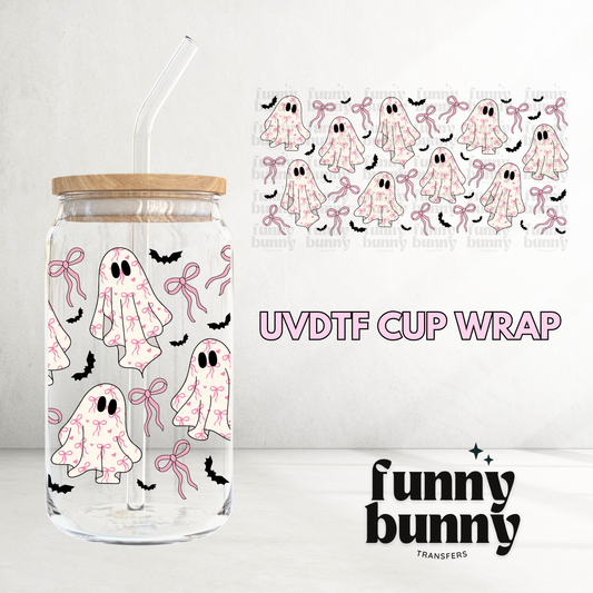 Coquette Pink Ghosts - 16oz UVDTF Cup Wrap