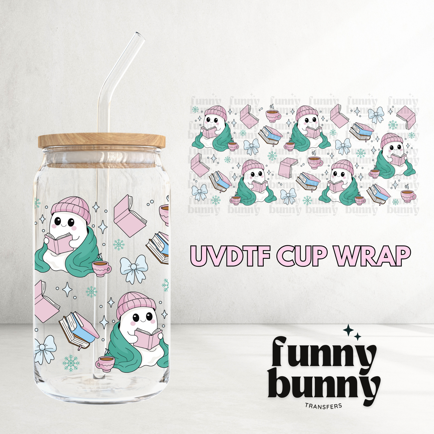Cozy Ghost Read - 16oz UVDTF Cup Wrap