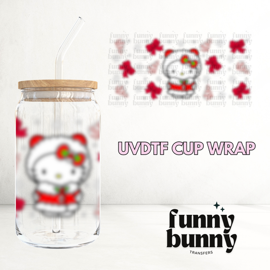 Cozy Red Bows Kitty - 16oz UVDTF Cup Wrap