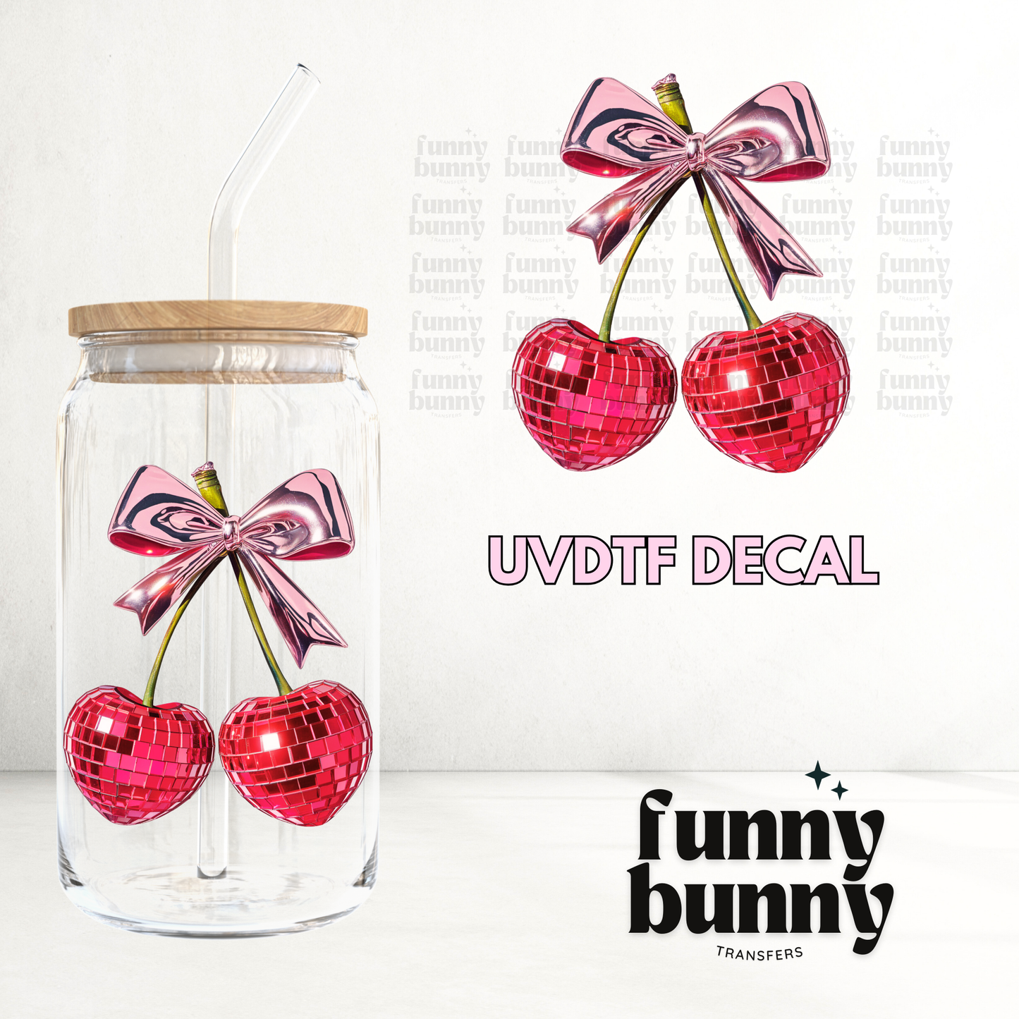 Crystal Cherry Hearts - UVDTF Decal