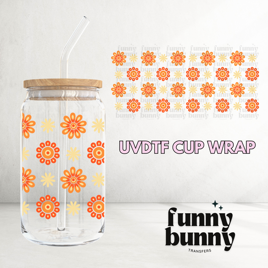 Cute Orange Flowers - 16oz UVDTF Cup Wrap