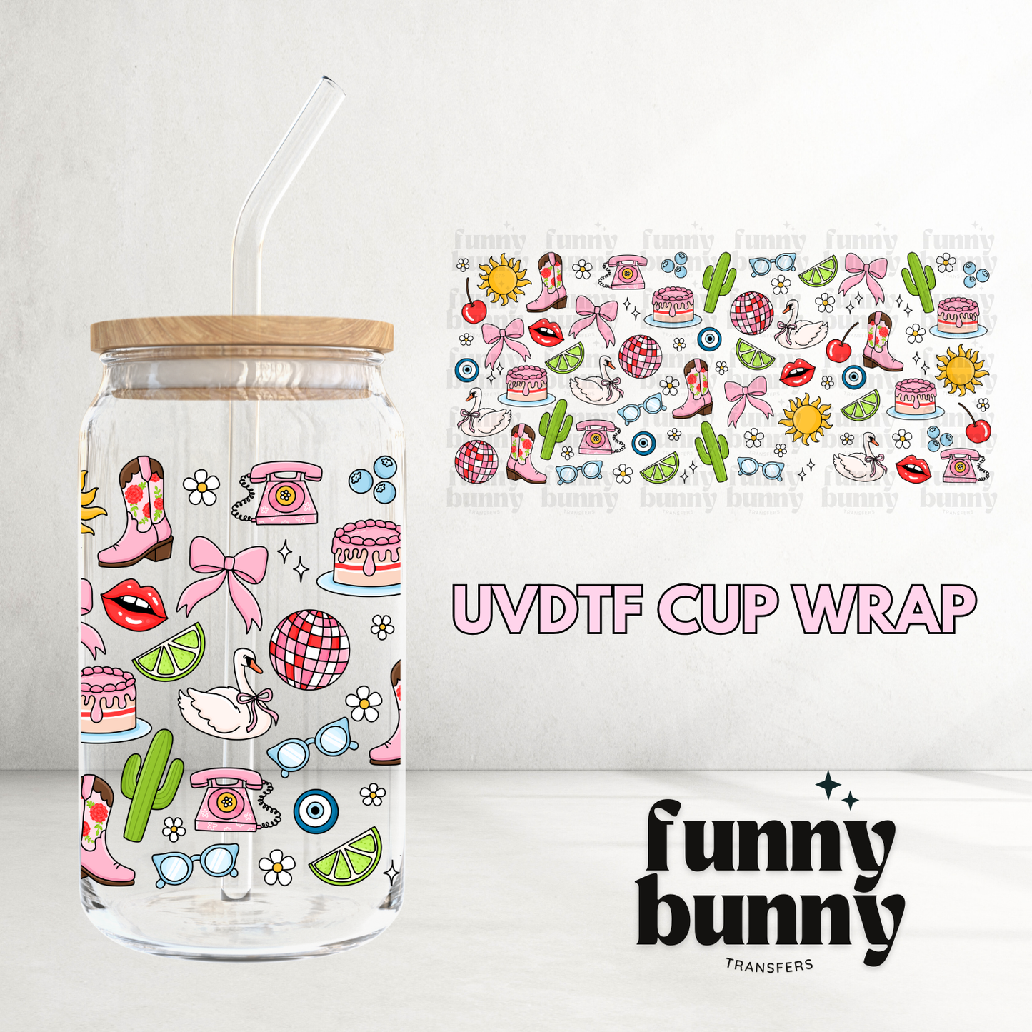 Disco Cowgirl Doodles  - 16oz UVDTF Cup Wrap