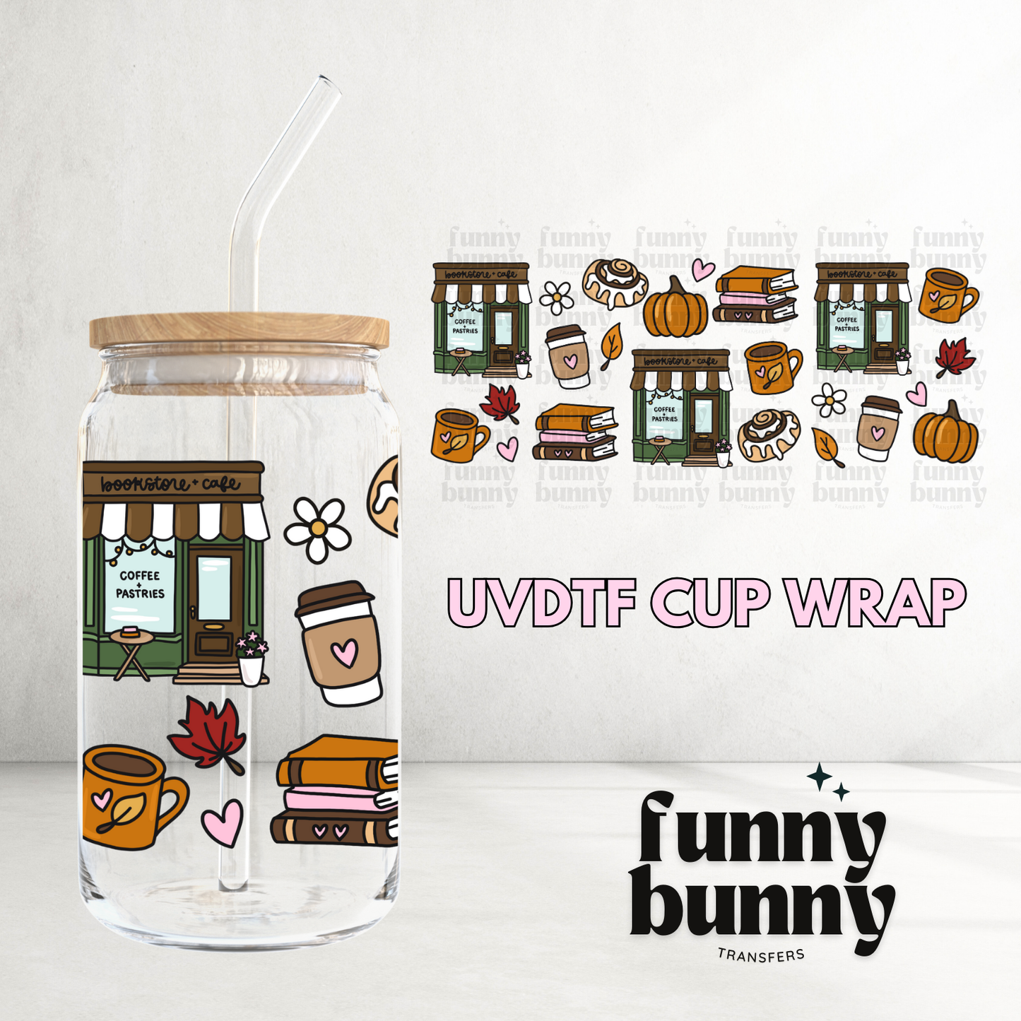 Fall Romance Bookstore - 16oz UVDTF Cup Wrap