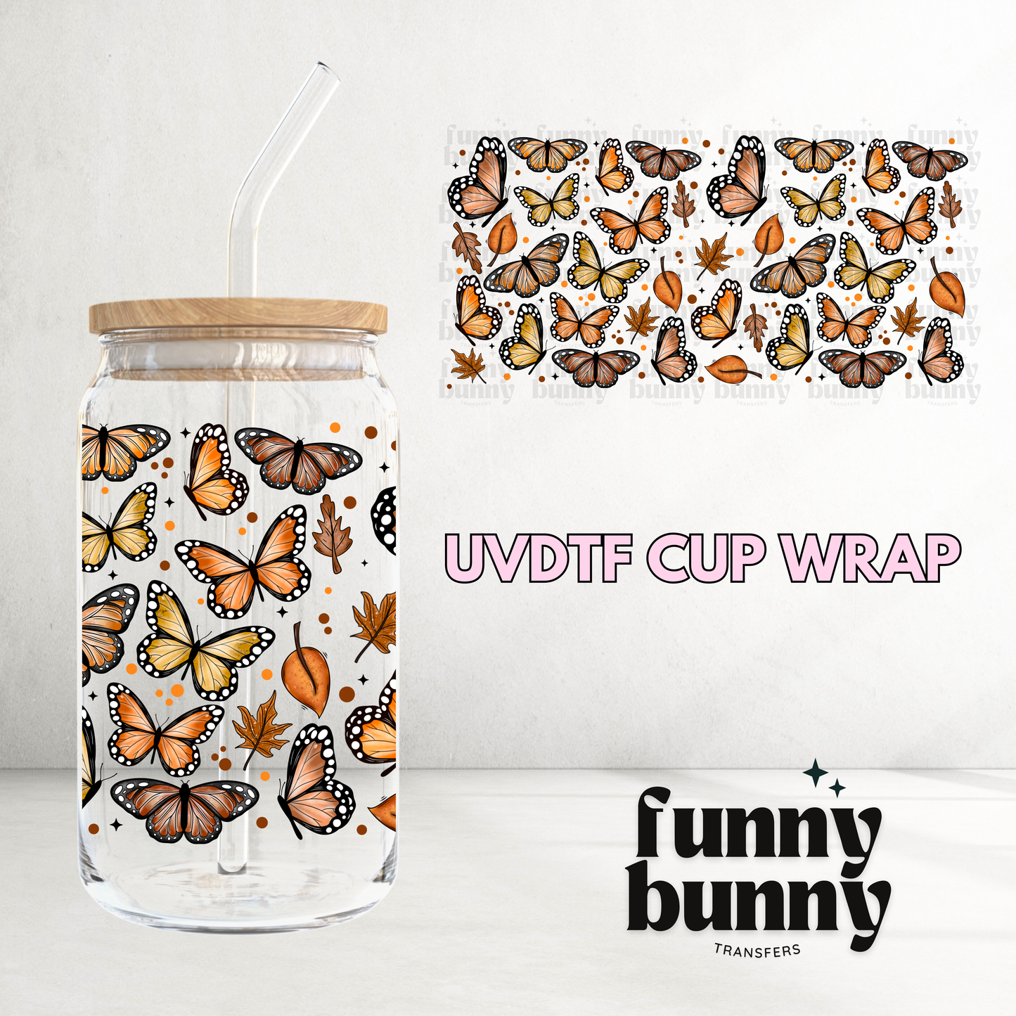 Fall Season Butterflies - 16oz UVDTF Cup Wrap