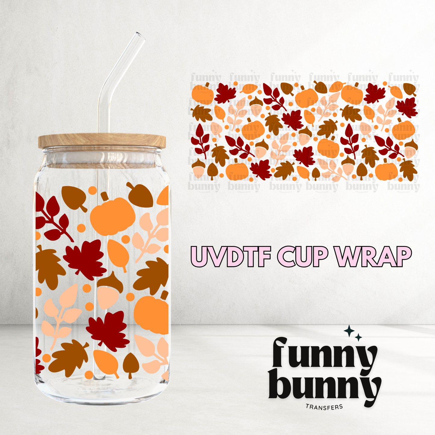 Fall Leaves Pumpkin - 16oz UVDTF Cup Wrap