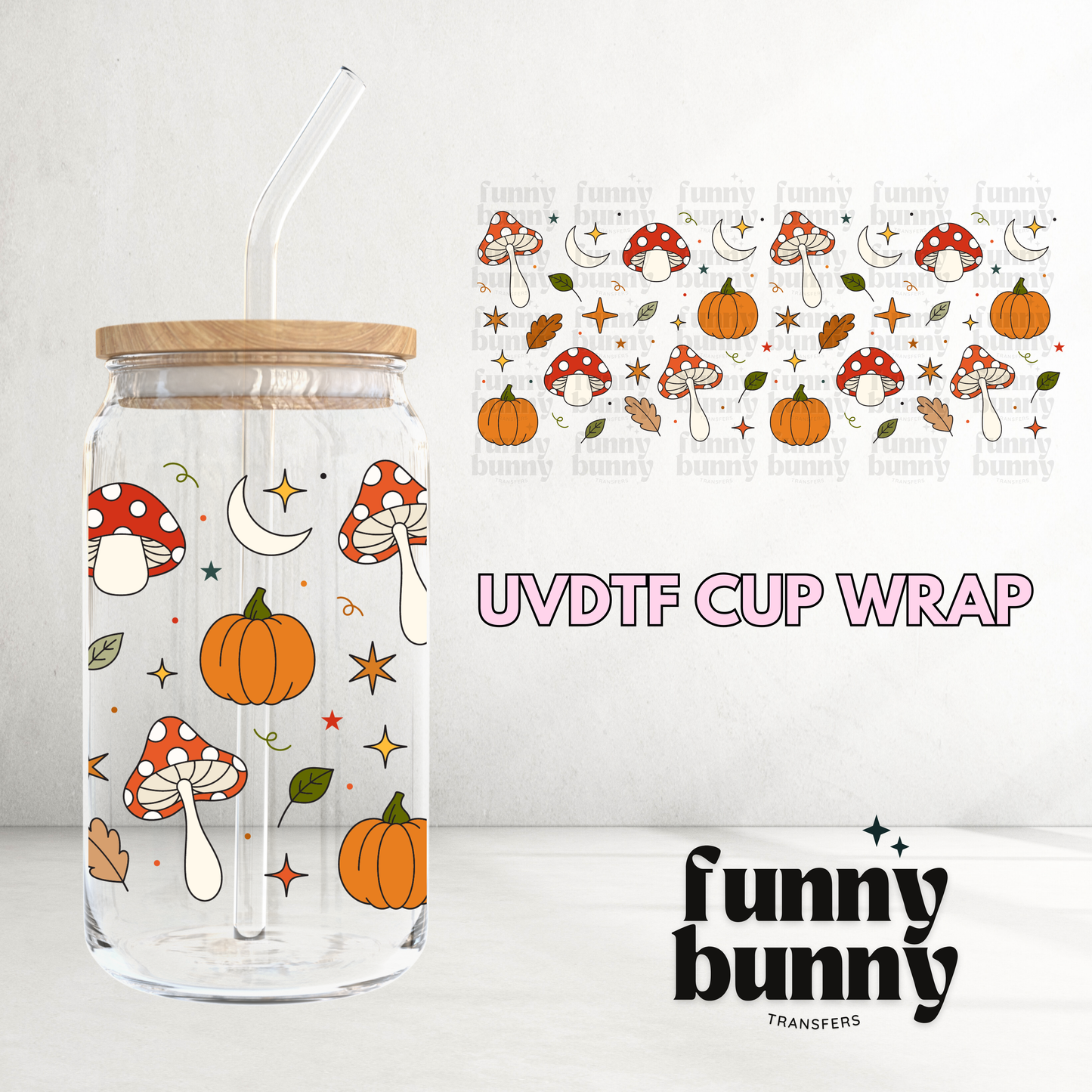 Fall Mushies - 16oz UVDTF Cup Wrap