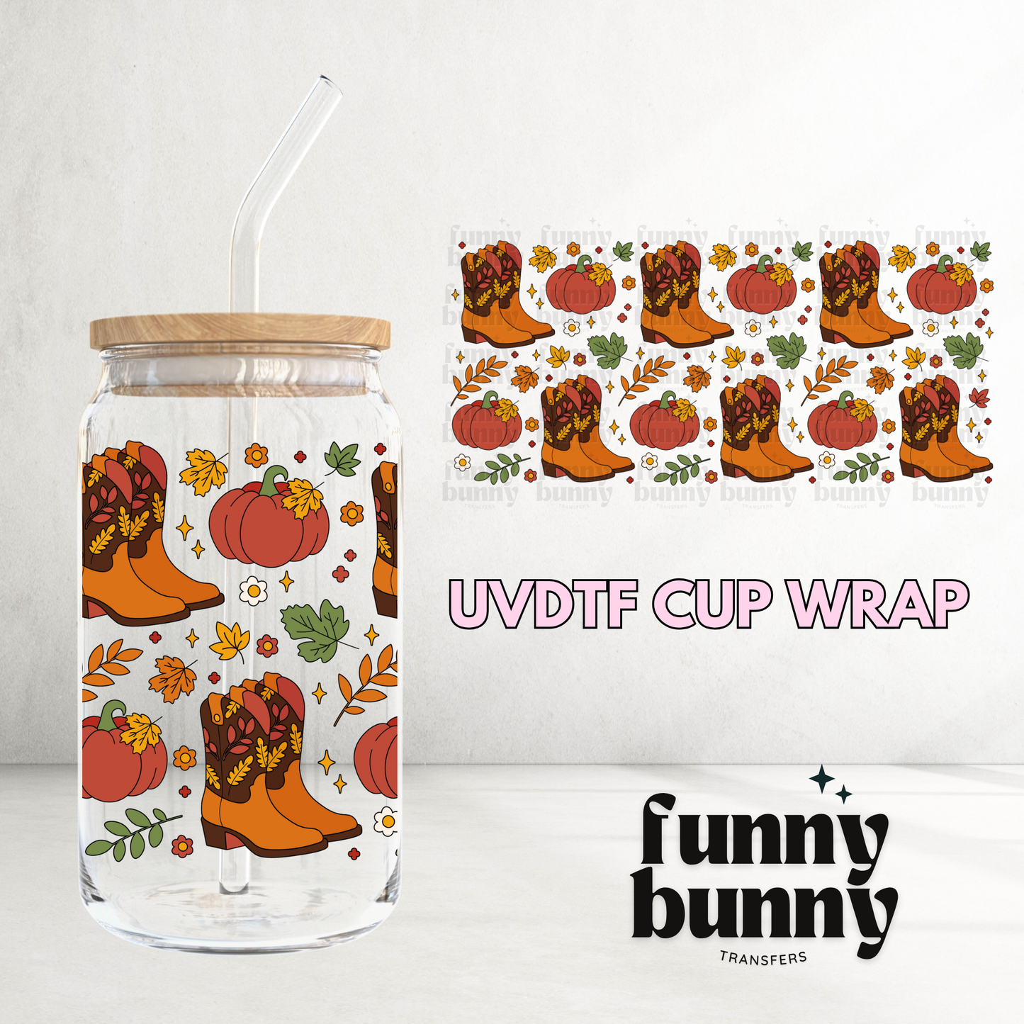 Fall Western - 16oz UVDTF Cup Wrap