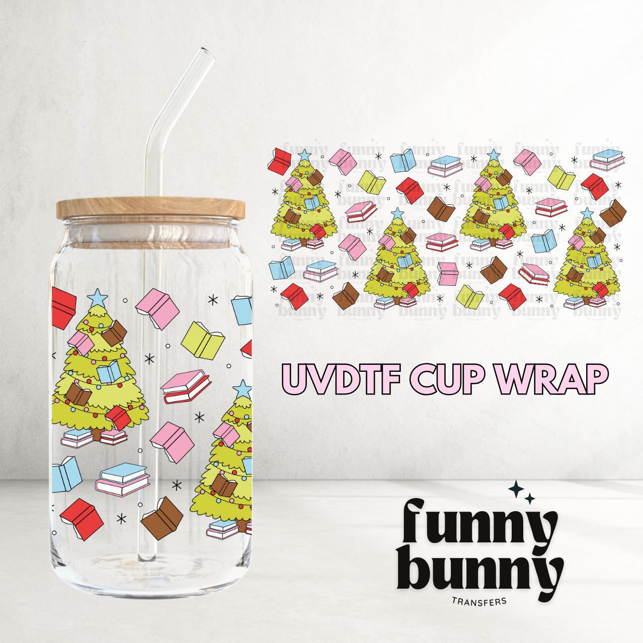 Festive Bookmas Tree  - 16oz UVDTF Cup Wrap