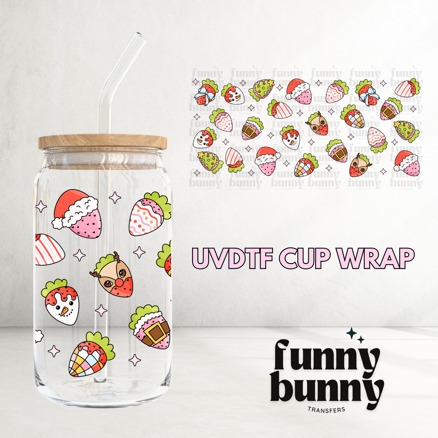 Festive Strawberry - 16oz UVDTF Cup Wrap