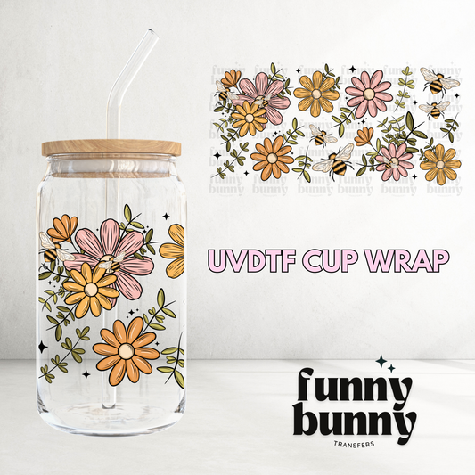 Floral Bees - 16oz UVDTF Cup Wrap