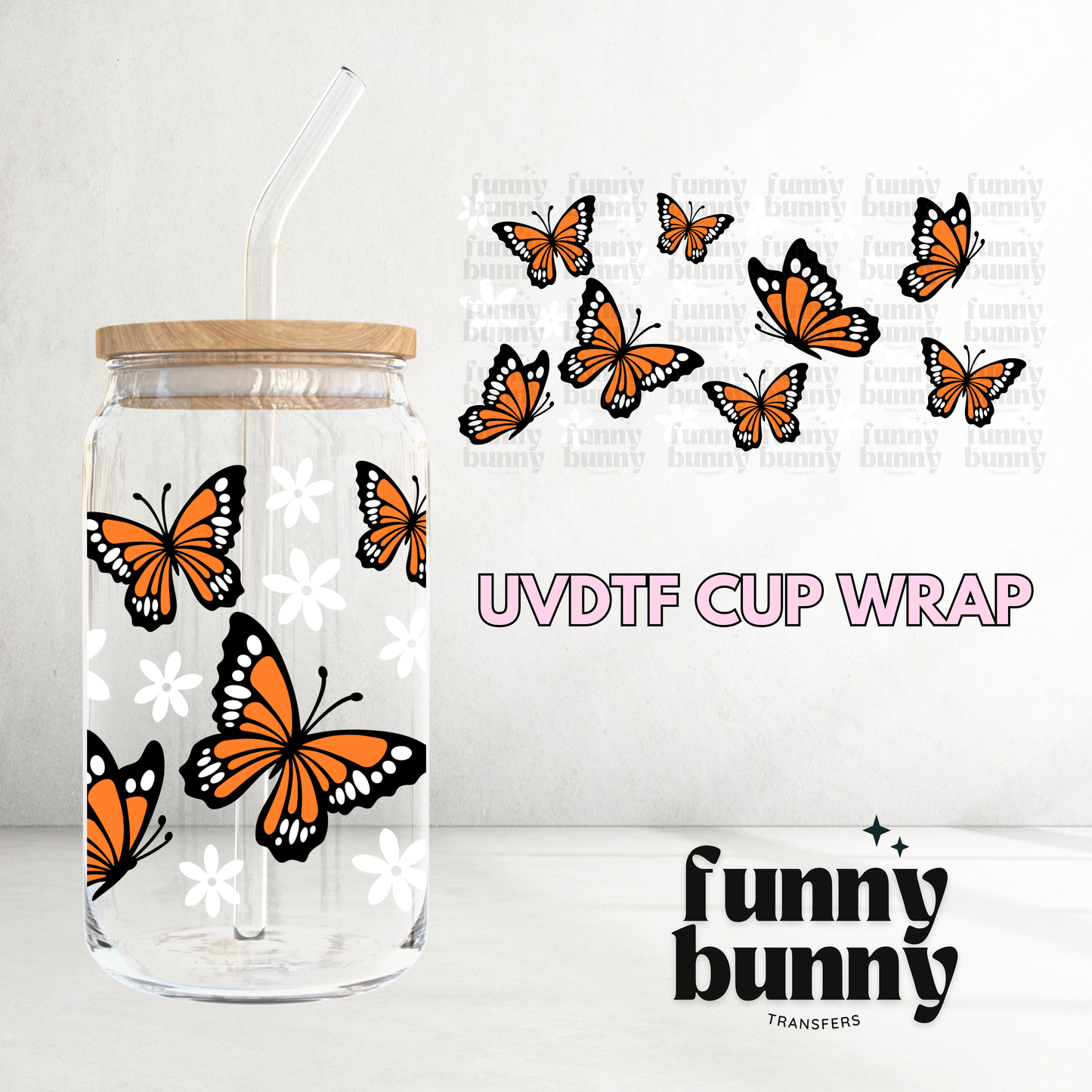 Floral Butterflies - 16oz UVDTF Cup Wrap