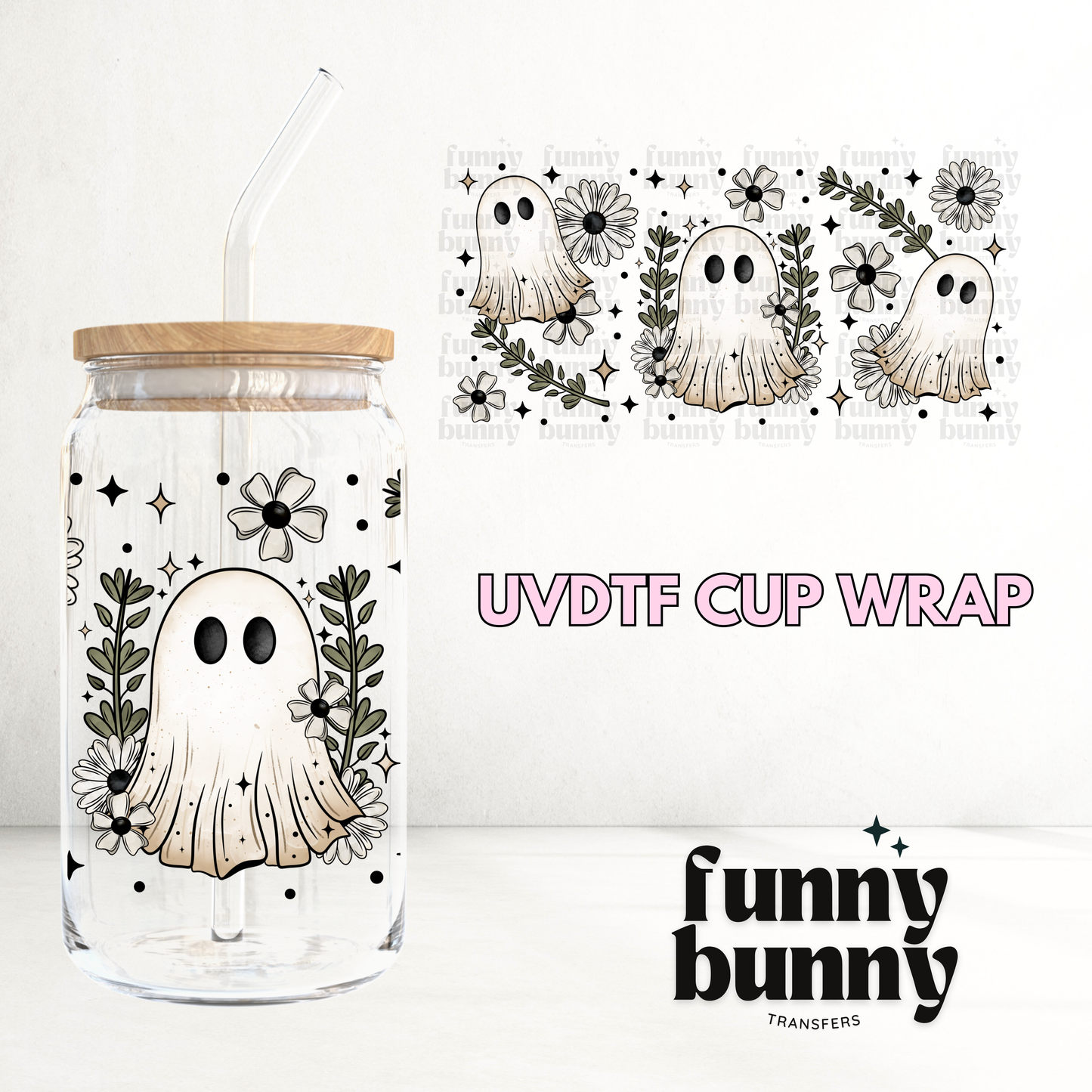 Floral Ghost - 16oz UVDTF Cup Wrap