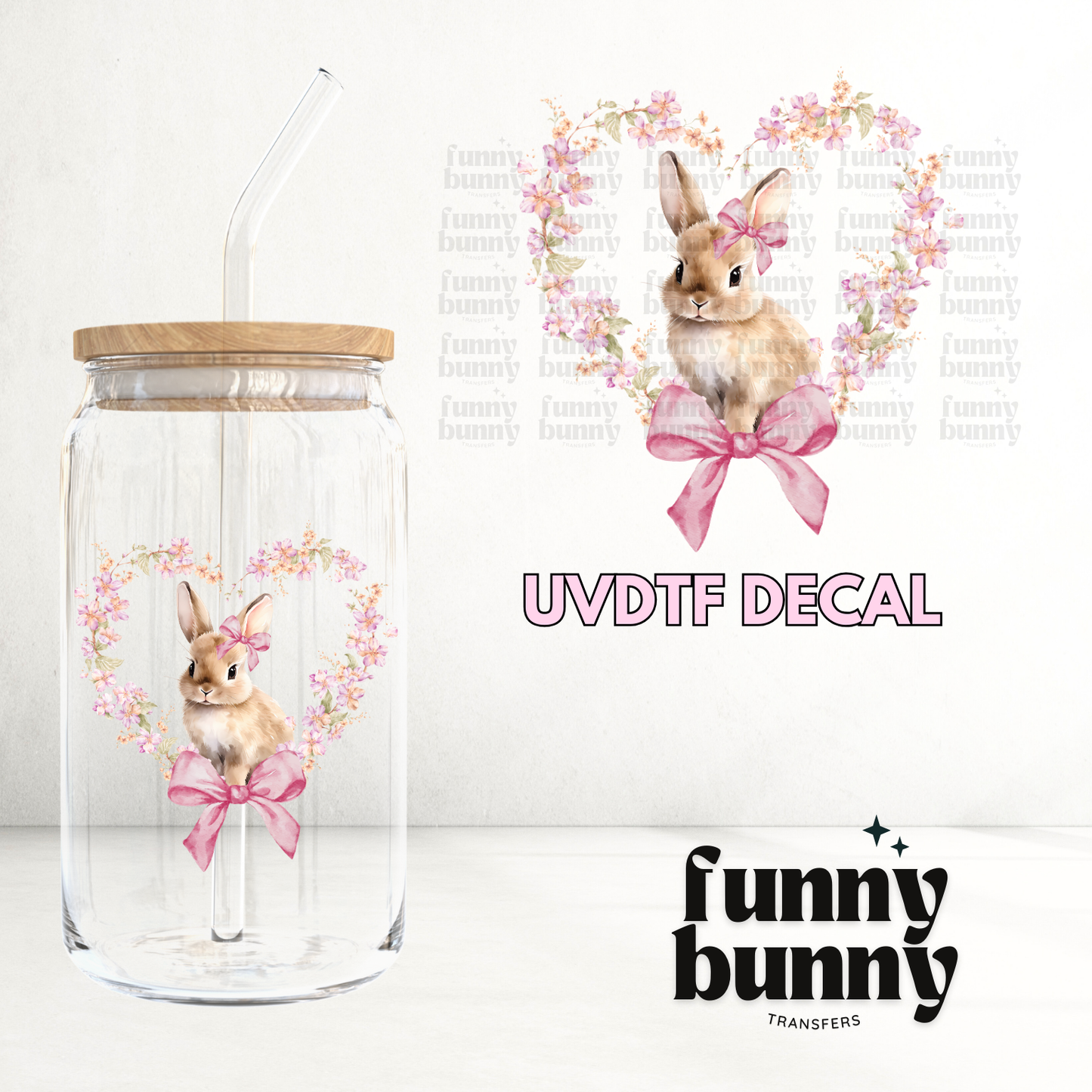 Floral Heart Bunny - UVDTF Decal