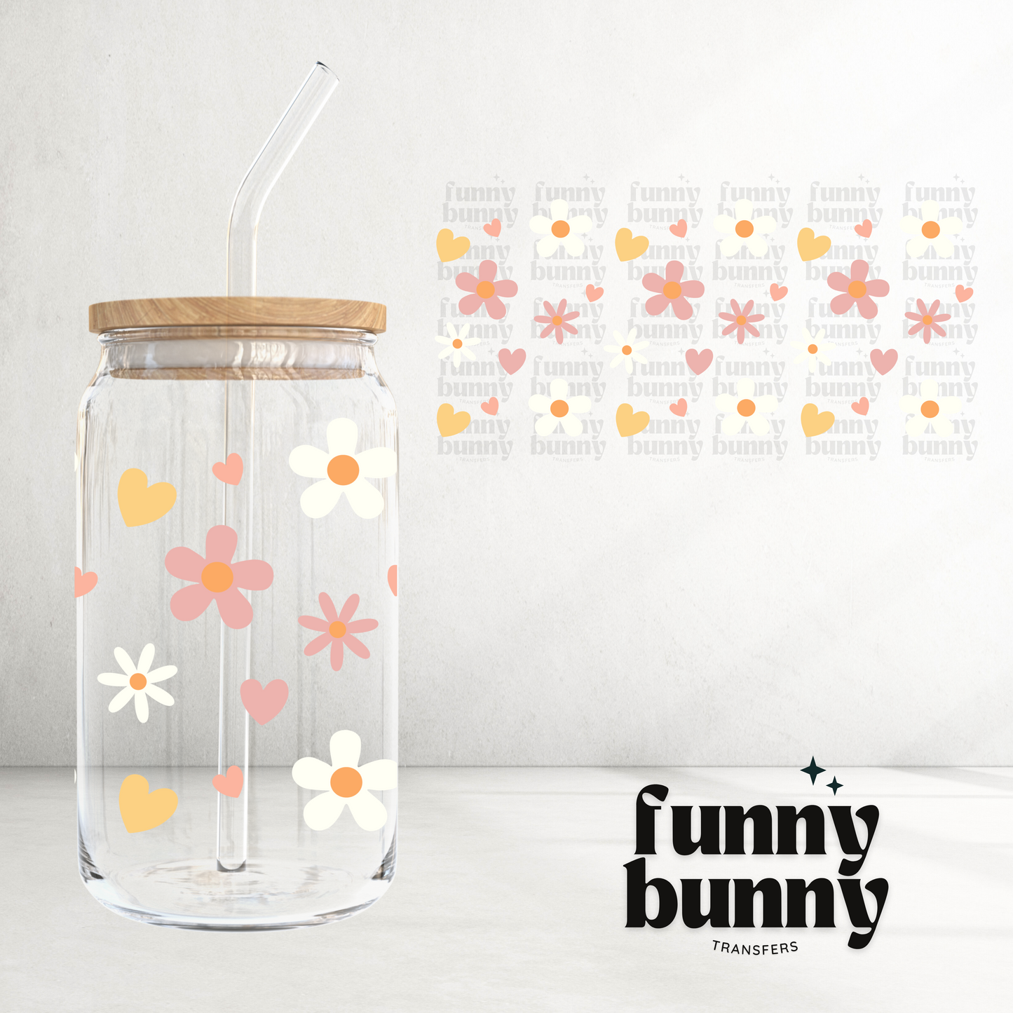 Flowers & Hearts - 16oz UVDTF Cup Wrap