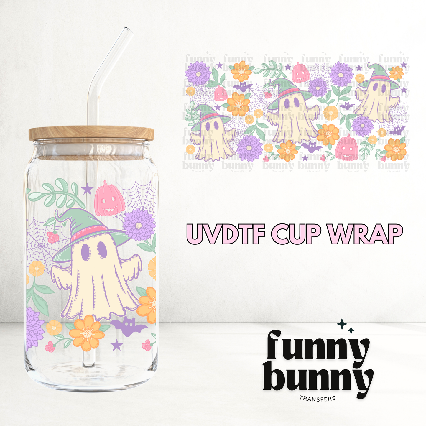 Floral Pastel Ghost - 16oz UVDTF Cup Wrap