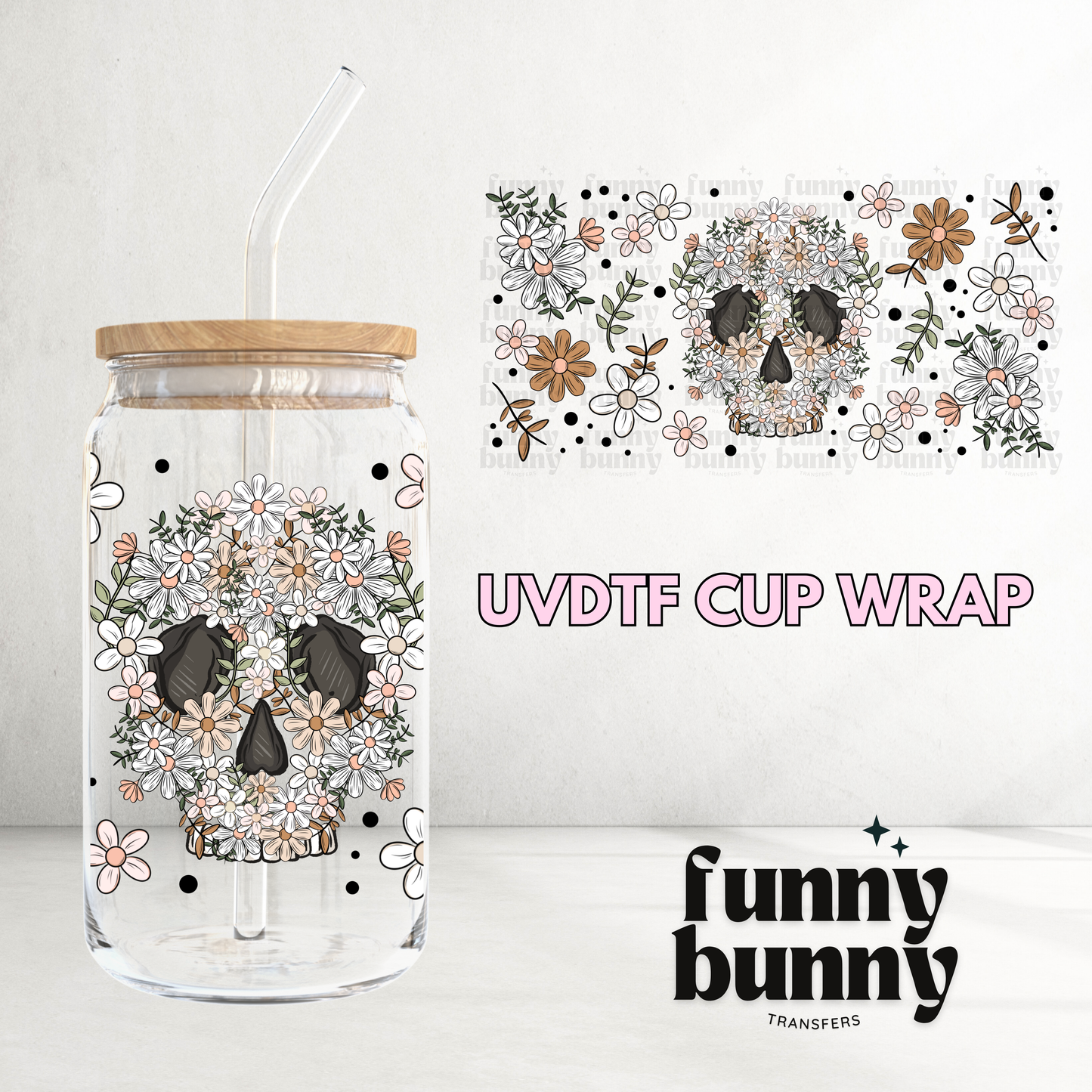 Floral Skeleton - 16oz UVDTF Cup Wrap