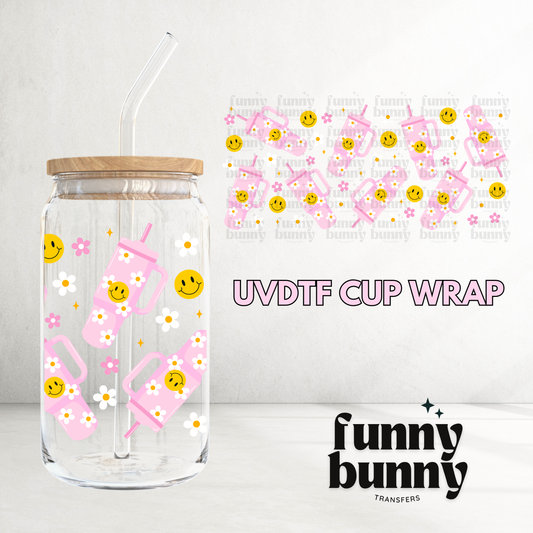 Floral Smiley Stan Cups - 16oz UVDTF Cup Wrap