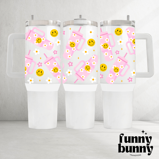 Floral Smiley Stan Cups - 40oz UVDTF Tumbler Wrap