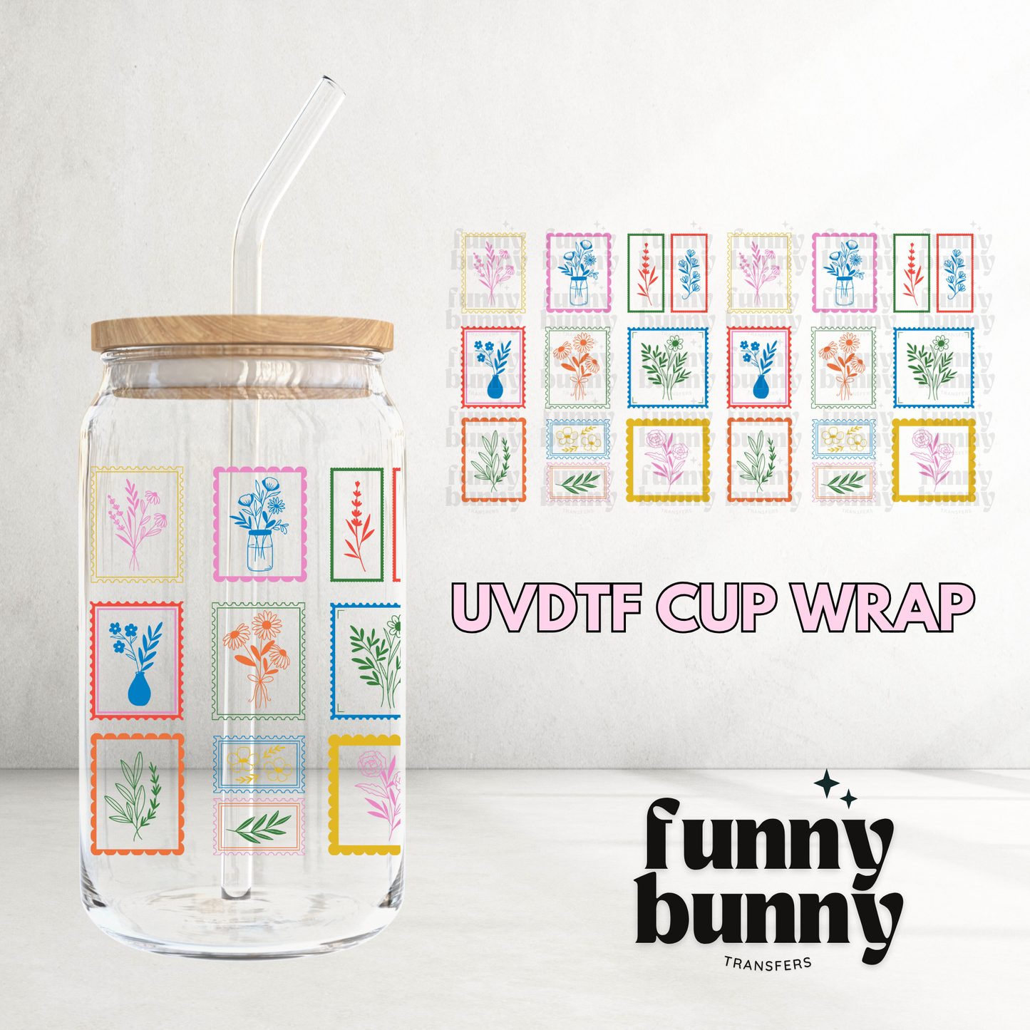 Floral Stamps - 16oz UVDTF Cup Wrap