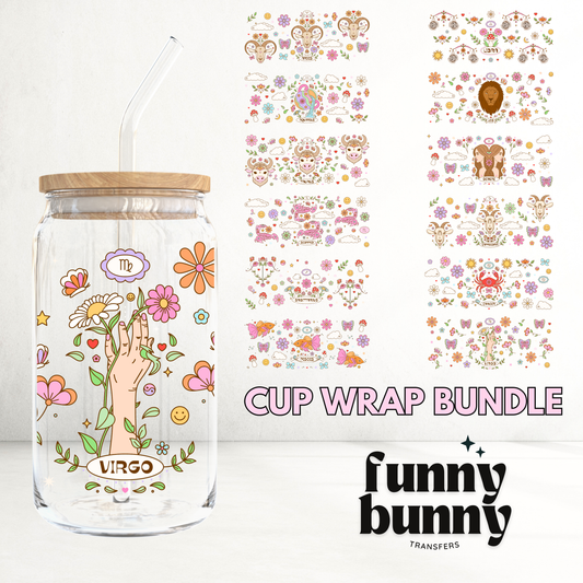 Floral Zodiac - UVDTF 16oz Cup Wrap Bundle