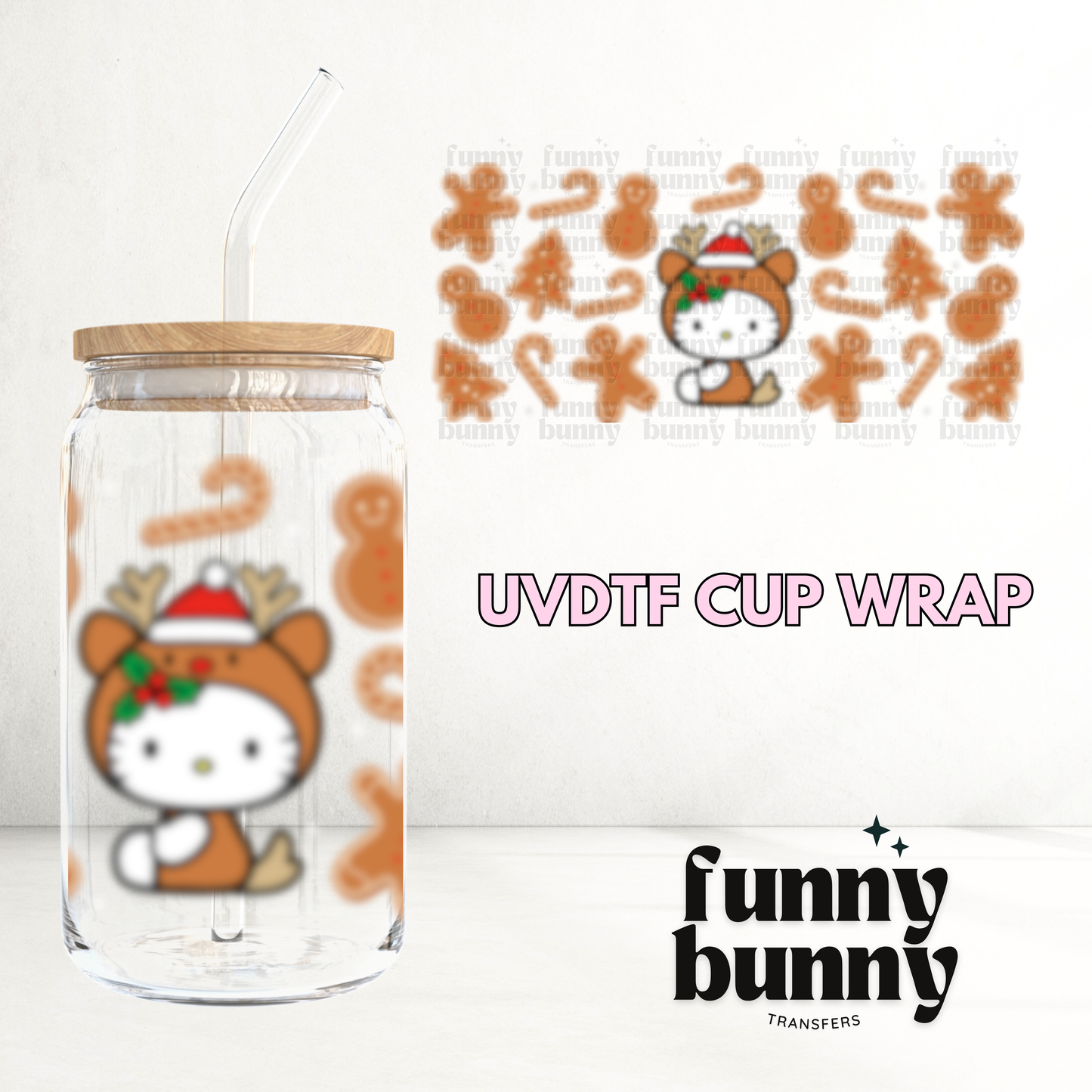 Gingerbread Kitty - 16oz UVDTF Cup Wrap