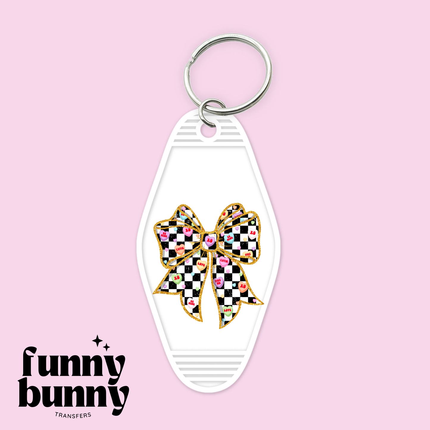 Glitter Checkered Bow - Motel Keychain