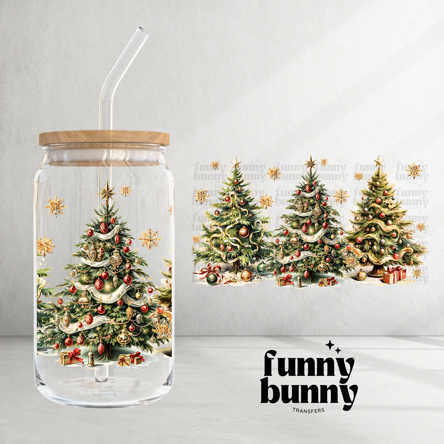 Golden Christmas Trees - 16oz UVDTF Cup Wrap