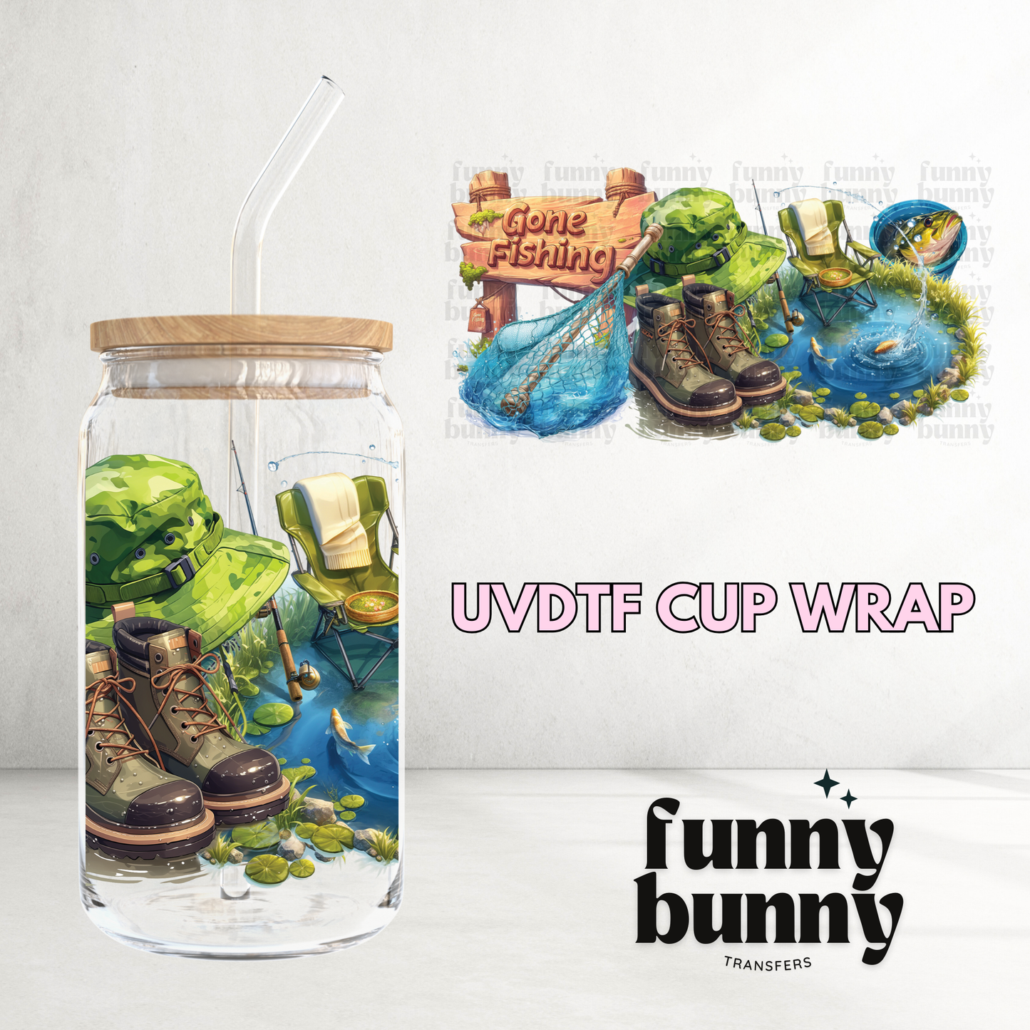Gone Fishing - 16oz UVDTF Cup Wrap