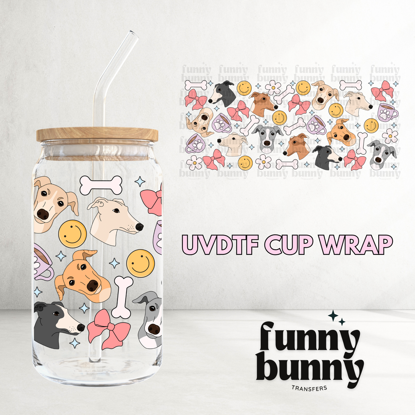 Greyhound Dog - 16oz UVDTF Cup Wrap