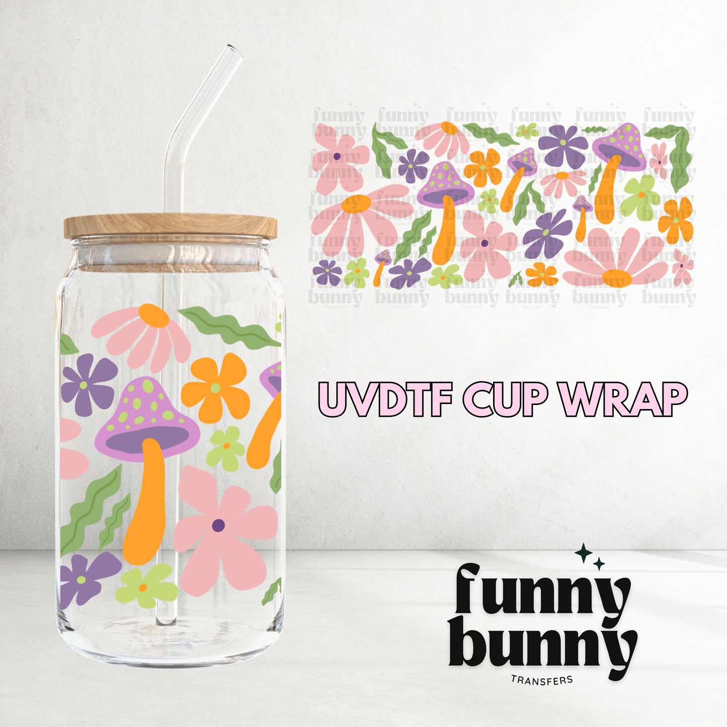 Groovy Field Of Mushies - 16oz UVDTF Cup Wrap