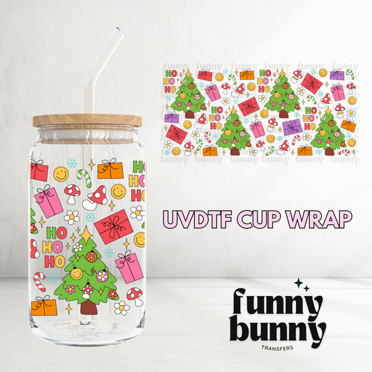 Groovy HO HO HO Tree - 16oz UVDTF Cup Wrap