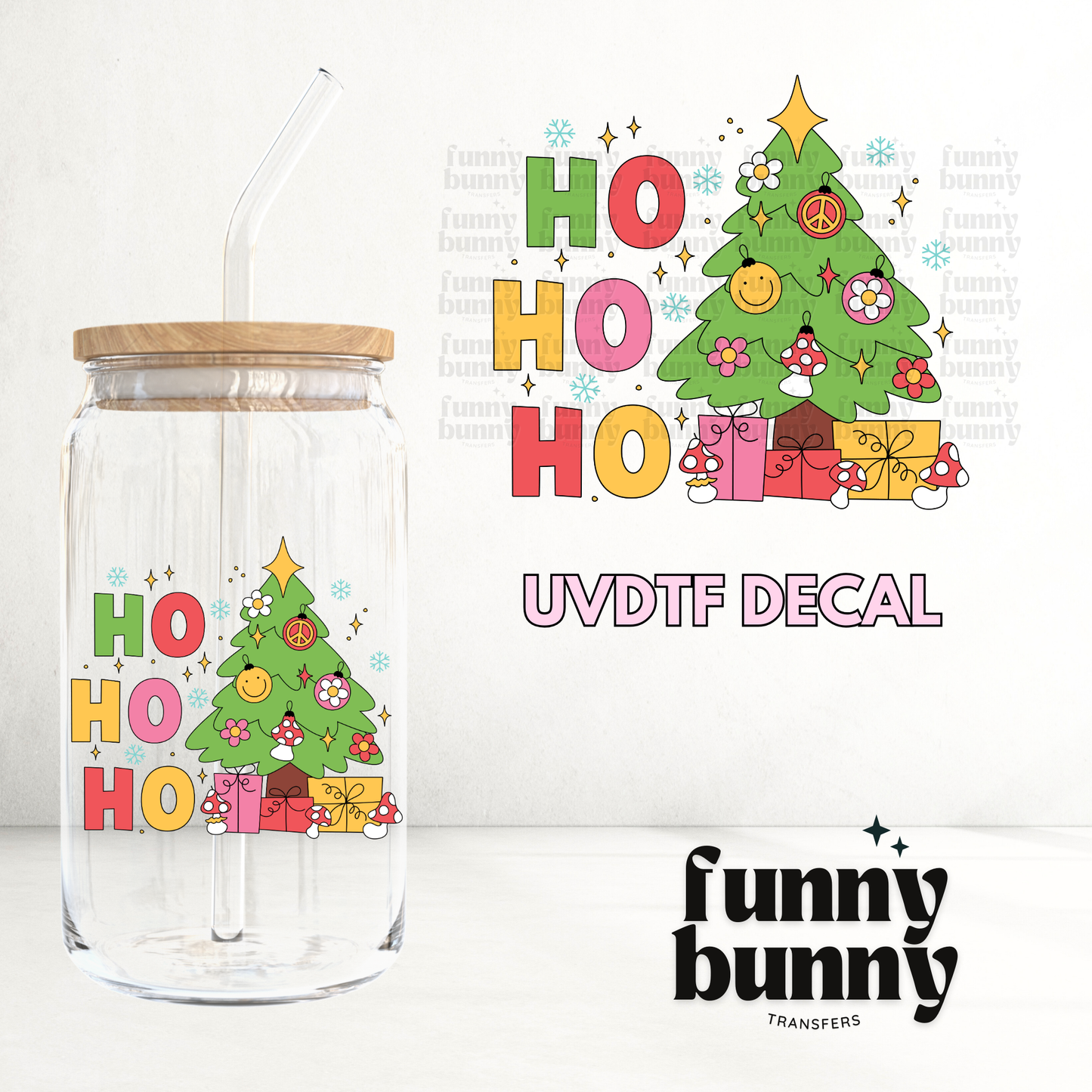 Groovy HO HO HO Tree  - UVDTF Decal