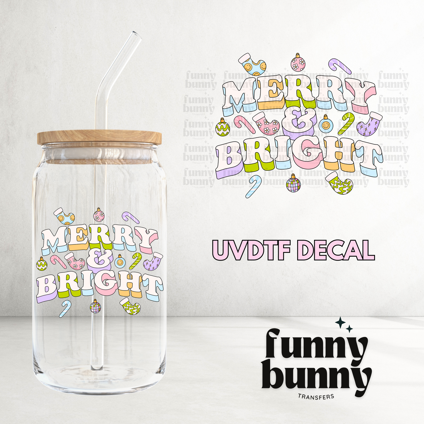 Groovy Merry & Bright - UVDTF Decal