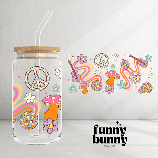 Groovy Peace Love Mushrooms - 16oz UVDTF Cup Wrap