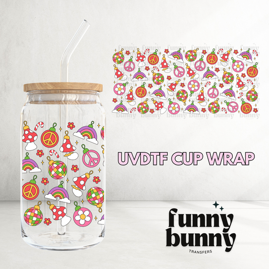 Groovy Peace Love Ornaments - 16oz UVDTF Cup Wrap