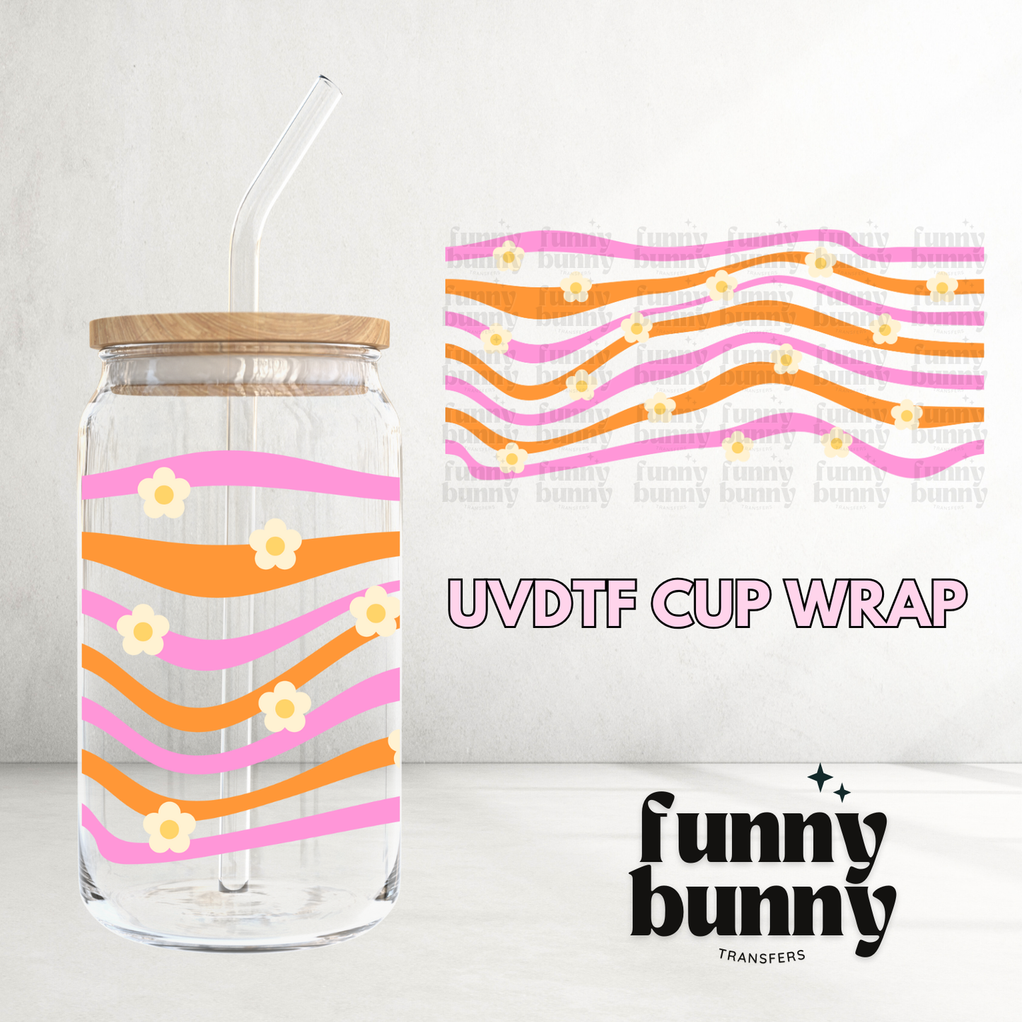 Groovy Pink & Orange Lines - 16oz UVDTF Cup Wrap