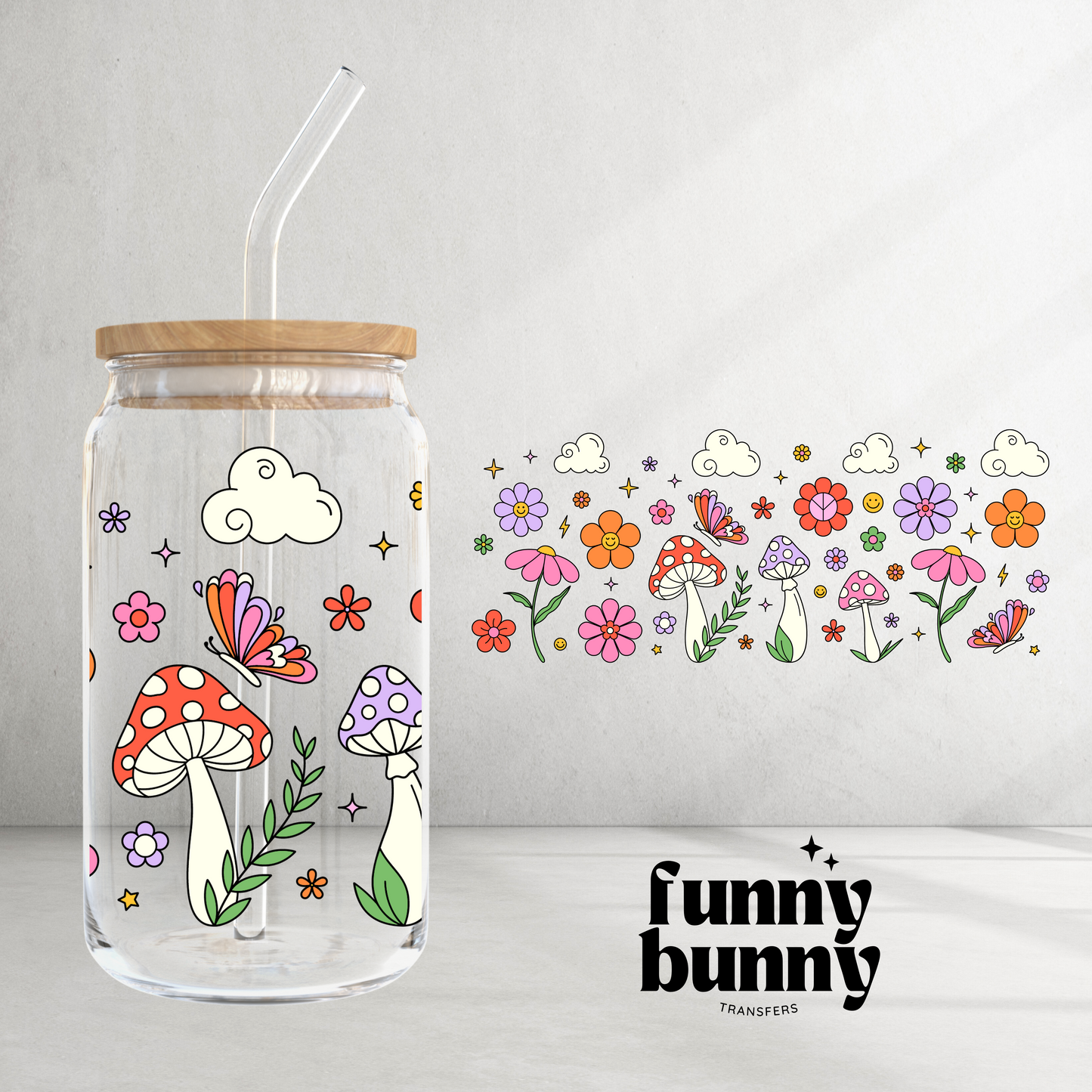 Happy, Peace, Flowers Retro - 16oz UVDTF Cup Wrap