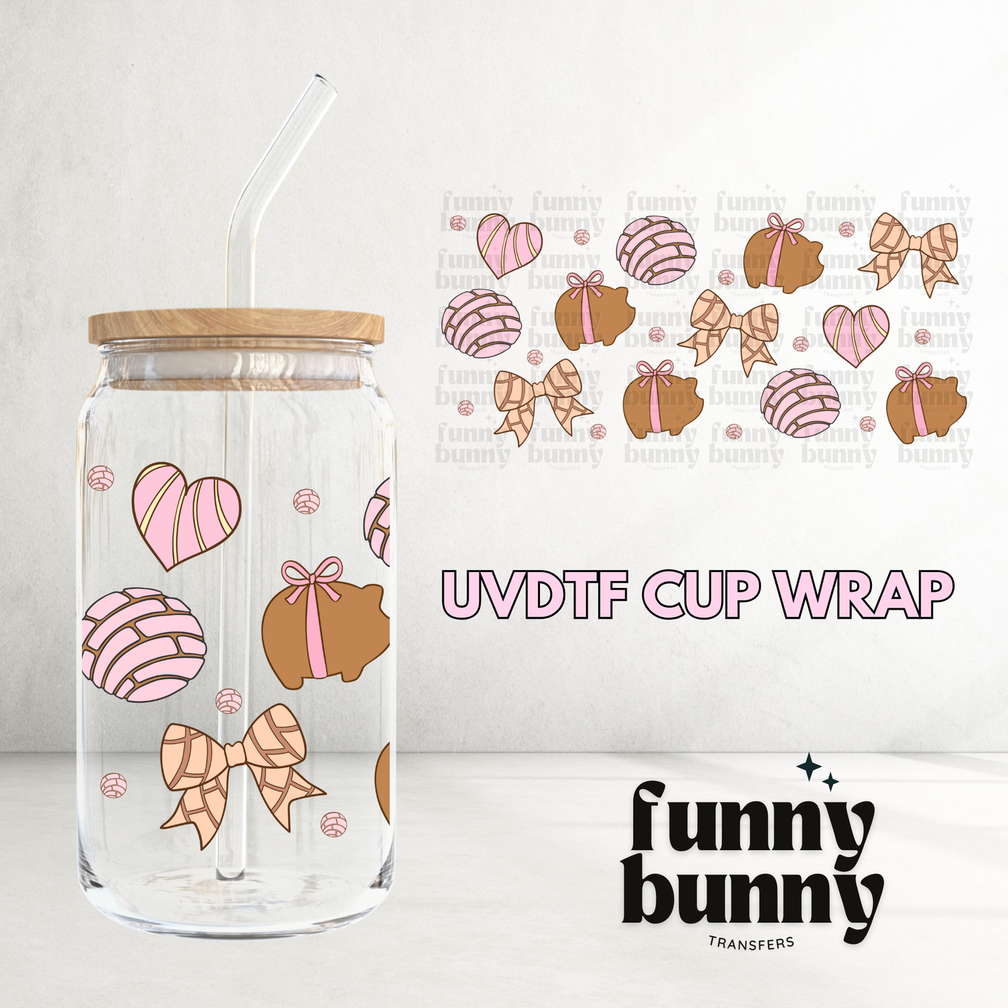 Heart Bows Conchas - 16oz UVDTF Cup Wrap