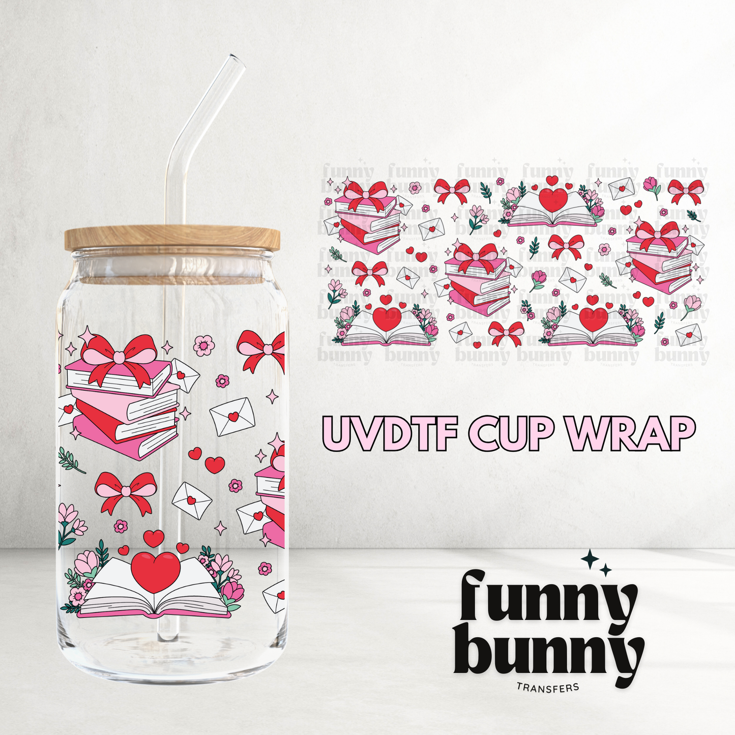Heart Love Books - 16oz UVDTF Cup Wrap