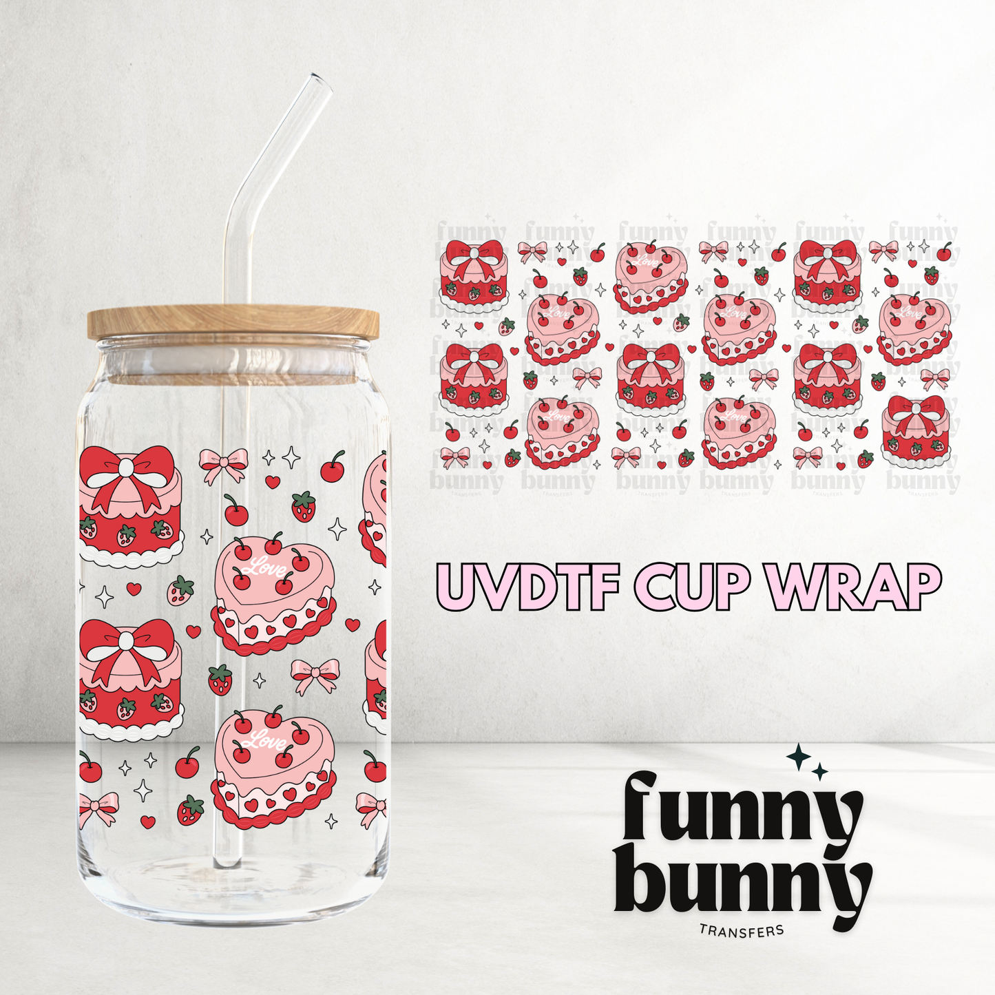 Heart Love Cakes - 16oz UVDTF Cup Wrap