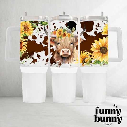 Highland Cow Sunflowers - 40oz UVDTF Tumbler Wrap